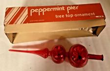 Peppermint Pier Tree Top Ornament Red Blown Glass West Germany Vintage Christmas picture