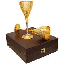 Golden Color Brass Goblets Flute Wine Glasses with Gift Box for Parties 585 Gram picture