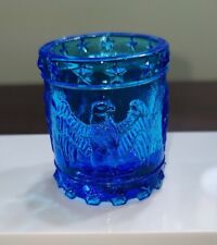 VTG Kanawha Blue Glass Toothpick Holder Raised Eagle & Stars  2.25