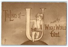 c1910's Cupid The Likes Of U Make The Whole World Glad Unposted Antique Postcard picture