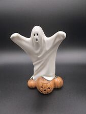  Vintage Ceramic Ghost with Jack-O-Lantern  Figurine  - Byron Molds  - 1977 picture