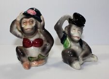 Vintage Japan Anthropomorphic Mr. & Mrs. Monkey Couple Salt & Pepper Shaker Set picture