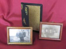 1930s ANTIQUE SET OF 2 WOODEN FRAMES w/REAL PHOTOS & HAND PAINTED DIARY COVER picture