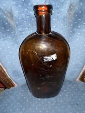 ANTIQUE 1800’s HONEY AMBER COLORED STRAP SIDED WHISKEY FLASK…Great Condition picture