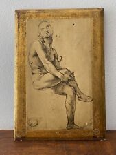 Vintage Italian Florentine Art Plaque Nude Sketch on Glided Board Classic Art picture