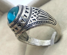 VERY RARE ANCIENT SILVER COLOR OLD ANTIQUE VIKING RING WITH BLEU STONE ARTIFACT picture