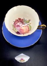 RARE 3Pc Shelley Blue Oleander Fruit Center Teacup, Saucer & Place Card Holder picture