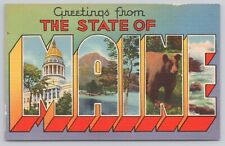 Postcard Large Letter Greetings From The State Of Maine Unposted Linen picture