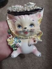Vintage Kitschy Cat With Easter  Flowerr Hat  Made In Japan  picture