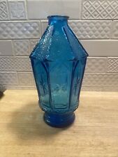 Vtg 10” Aqua blue Wheaton GLASS CO Fire Extinguisher Bottle Hexagon  Vase Shape picture