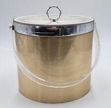 Vintage Brushed Gold George Briard Bar Ice Bucket Lucite Handle/Lid Signed MCM picture