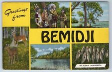 Postcard Greetings From Bemidji in Scenic Minnesota Multiview Native Americans picture