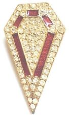 English Insignia Large Clear/Red CZ Crystals Vintage Golden Metal Pin Brooch picture