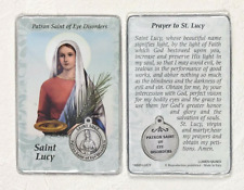 Saint St. Lucy with Medal & Prayer - Plastic Coated Holy Card picture
