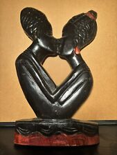 Hand Carved Wooden Sculpture Lovers Kissing Abstract Art Romantic Couple Africa picture