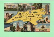 North Carolina State Map Linen Postcard - with 10 points of interest picture