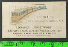 Vintage 1880s Hosiery Syracuse NY Graphic Steam Engine Train Sock Business Card  picture