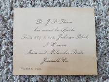 Notice of Move Card.  Janesville, WI Wisconsin 1902 Dr. J.P. Thorne NICE picture