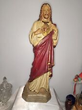 RARE Vtg Sacred Heart of Jesus Holy clay Statue Religious Figurine size 22