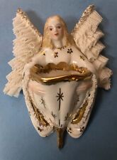 Vintage - Irish Dresden Angel Holy Water Font  with Dresden Lace & Gold Accents picture