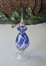 Vintage Royal Limited Crystal Perfume Bottle Iridescent Blue Pulled Feather picture