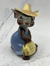 Vintage Hagen Renaker Country Mouse Figurine Country w/Hat and Bag 3 Inches picture