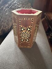 Vintage Intricate Wood Inlay Marquetry  Mosaic Pen Holder Hexagon picture
