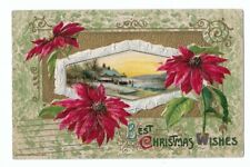 Antique Embossed Christmas Postcard John Winsch  1910 Poinsettia   Olcott MI picture