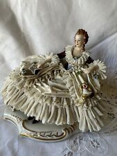 Antique Dresden Germany Volkstedt Lace Porcelain Figurine Reclining on Chaise picture