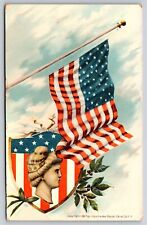 Patriotic~US Flag Waves Over Lady Liberty On Flag Shield~Flagpole~IPCC~1909 PC picture