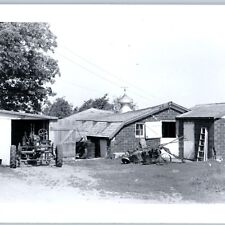 c1940s Farm Buildings Tractor Real Photo Snapshot Brick Chicken Coop House C50 picture