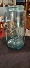 VINTAGE Blue BALL IMPROVED MASONS PATENTED 1858 QUART  CANNING JAR Flat Top picture