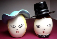 PAIR c1950's ANTHROPOMORPHIC salt & pepper EGG HEAD FIGURAL SHAKERS - NICE FIND picture
