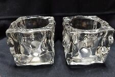 2 PARTYLITE CLEAR SQUARE ICE LOOK VOTIVE OR TEALIGHT CANDLE HOLDER 2 1/2