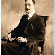 c1910s Classy Gentleman Cigar RPPC Smoking Man Suit Photo Signed Montaque A174 picture