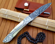 EDC HandMade Artisan Damascus Pocket Knife - Forged Folding Damascus Blade 370 picture