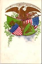 Postcard Patriotic Embossed 45 Star US American Flag 69th PVI Irish Harp 1908 picture