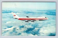 TWA Airplane in Flight, Transportation, Antique Vintage Souvenir Postcard picture