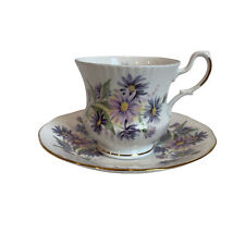 Vintage Royal Dover fine bone china purple floral Tea cup and saucer - Beautiful picture