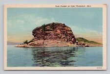 Postcard Rock Dunder Lake Champlain Vermont, Vintage Linen L10 picture