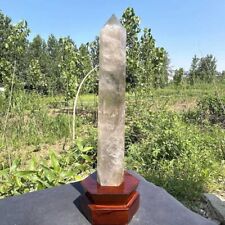 9.92LB TOP Natural clear quartz obelisk carved crystal wand point healing+stand picture