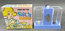 VINTAGE BLUE Push Button Salt & Pepper Dispenser Shaker New Old Store Stock MCM picture