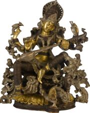 Large Saraswati Play Veena On Throne Jai God Hindu Statue 15.7