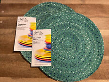 Set of 8 New Fiesta  Indoor/Outdoor Polyester Teal Speckled 15” Round Placemats picture