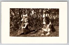 RPPC Little Girl Marjorie Ladd And Her Dog On Lawn Real Photo Postcard P28 picture