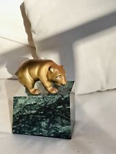 Vintage Gatco Bookend Solid Brass Green Marble Bear Sculpture Table Animal Decor picture