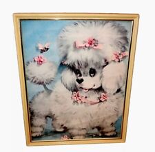 Vintage 1950s MCM Mid Century Wall Art Print Dog Pet Poodle Framed 15” X 12” picture