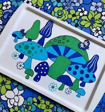 Vintage Retro 60s 70s Groovy Mushroom Butterfly Daisy Party Tray Blue Green MOD picture