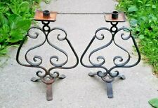 Vintage Black Wrought Iron Candle Holder Stands Ornate Gothic Style Pair Deco picture