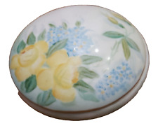 Antique Porcelain Hand Painted Powder Jar Trinket Box Floral Design with Lid picture